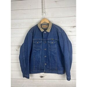 Vintage Wrangler Jacket Mens Extra Large Blue Denim Corduroy Collar Western 90s